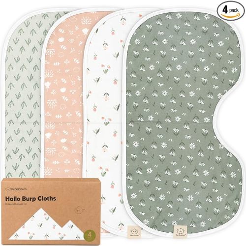 KeaBabies 4-Pack Baby Burp Cloths Baby Girl, Boy - Organic Cotton Burp Cloth, Extra Large, Absorbent, Soft Burping Cloths & Bibs Set for Babies, Newborn Burp Clothes, Thick Burp Rags (Fleur)