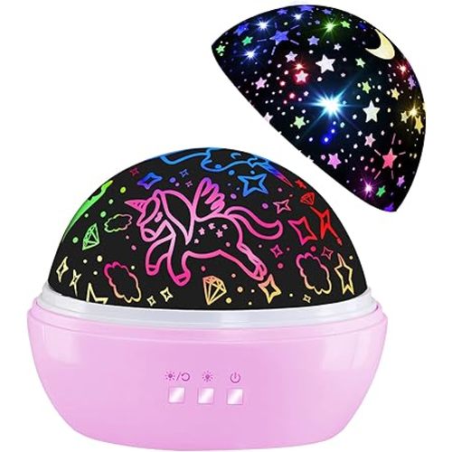 Night Light for Kids,Unicorn Night Lights for Girls,Star Projector 360 Degree Rotation - 4 LED Bulbs 16 Light Color Changing with USB Cable,Lamp Ceiling Lights for Kids Bedroom