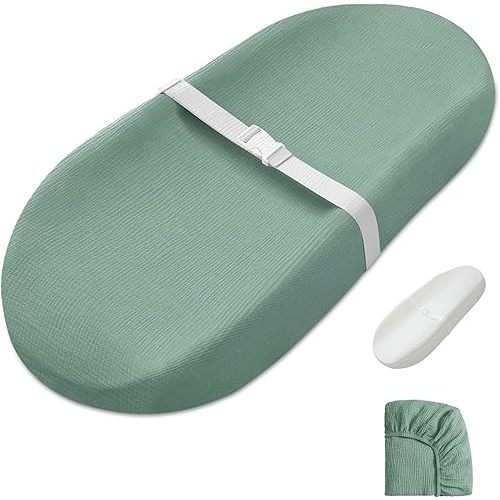 Blissful Diary Muslin Baby Changing Pad with Waterproof Lining Foam, Diaper Changing Table Pad with Cover for Dressers (Roman Green, Avocado)