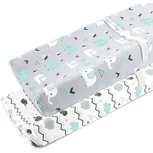 Stretchy Changing Pad Covers for Boys Girls,2 Pack Jersey Knit,Elephant & Whale