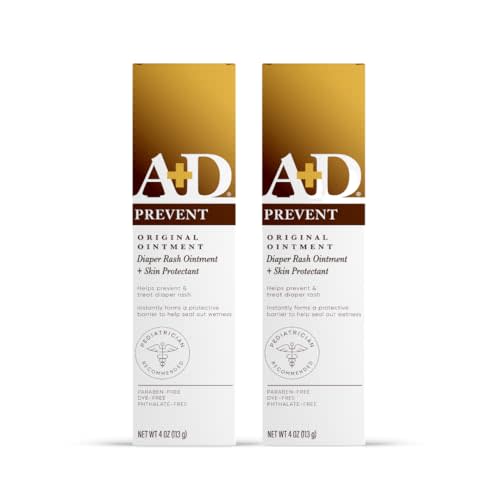A+D Original Diaper Rash Ointment Prevents & Treats Diaper Rash, Moisturizing Skin Protectant with Vitamins A & D, Healing Skin Ointment for Dry and Cracked Skin 4oz 2 Pack