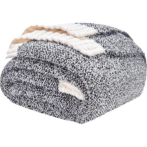 CozeCube Melange Blanket, Ultra Soft Black and White Throw Blanket, Warm Cozy Knit Fuzzy Plush Reversible Throw for Couch Bed Sofa, 60"x80"