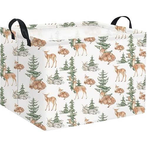 Rectangular Baby Girl Basket Kids Baby Storage Basket Toy Storage Bin Organizer Box Room Decor(Forest Deer)