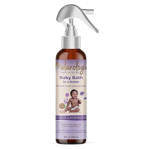 Melanologie Baby Bath in a Bottle Waterless No Rinse Skin Cleanser and Baby Wipe Alternative, Sulfate-, Paraben-, Phthalate- & Dye-Free, Hypoallergenic, CoCo-Lavender 8 oz