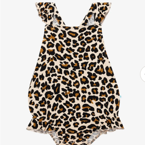 Leopard Brown Baby Bubble Romper | Lana Leopard Tan