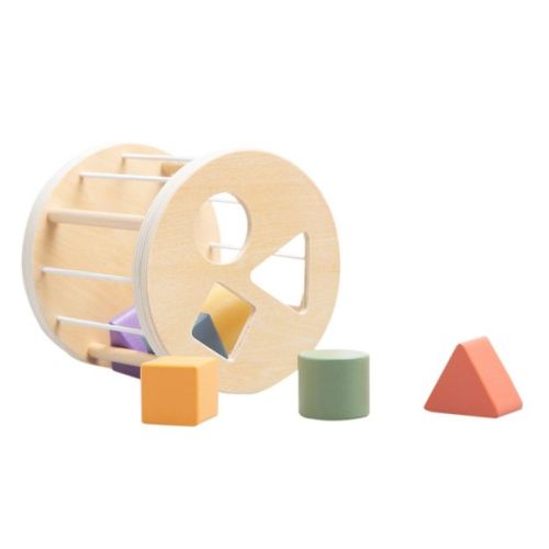 Pearhead Montessori Wooden Match & Roll Shape Sorter Toy, 12m+ - 6pc