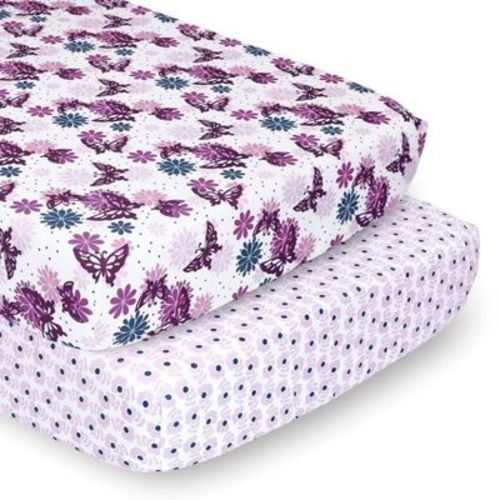 The Peanutshell Fitted Crib Sheets - Purple Butterfly and Purple Ditsy Floral - 2pk