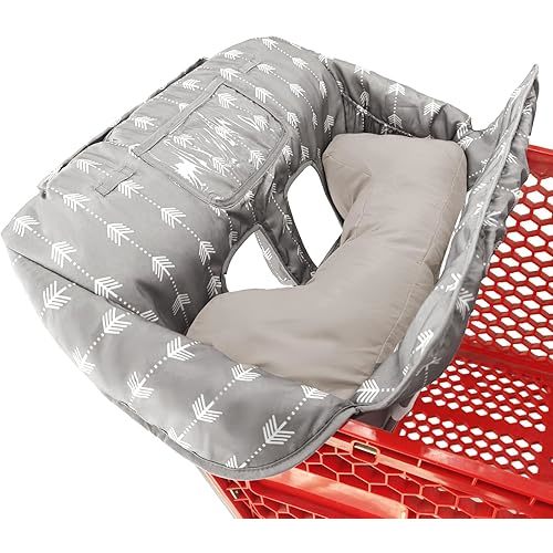 Soft Pillow Attached Waterproof 2-in-1 Baby Grocery Cart Seat Cover and High Chair Cover (Grey Arrow)