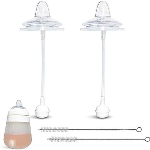 Sippy Cup Conversion Kit for Nanobébé Flexy Silicone Baby Bottles | 2-Count | with Soft Silicone Sippy Spout Nipples, Any Angle Straw Weighted Ball and Straw Cleaning Brush | by BelBeyo (Sippy Kit)