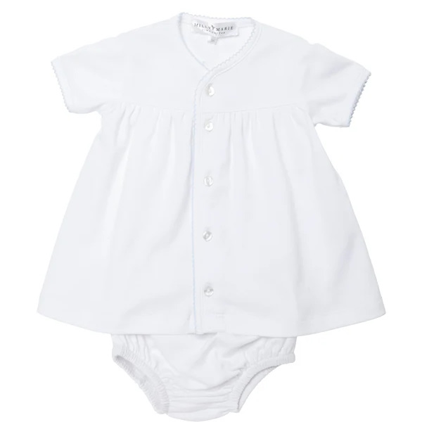Milly Marie - 2 Piece Classic Layette Pima Set | White/Lt Blue