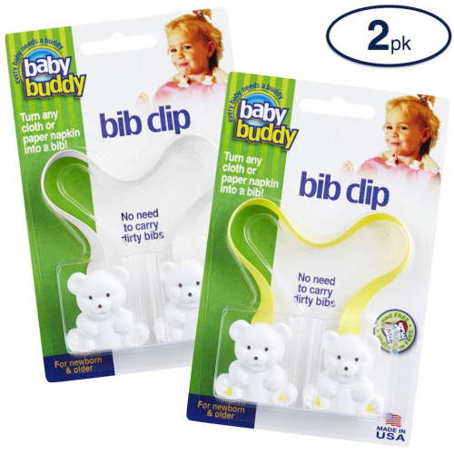 Baby Buddy Unisex Toddler Bib Clip - Turns Towels or Napkins into Instant Bibs, Yellow-White, 2pk