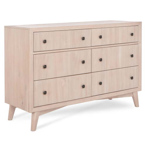 Evolur Loft Antilia Mid-Century Double Dresser, Sand Castle Oak, 6 Drawers
