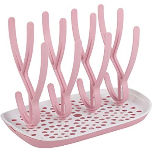 Baby Bottle Drying Rack Space Saving Countertop Baby Bottle Holder, Drying Rack for Baby Bottles Accessories - Stores Up to 12 Bottles, Dishwasher Safe (Pink)