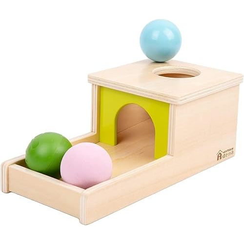 Adena Montessori Object Permanence Box with Tray Three Balls Montessori Toys for 6-12 Months Baby 1 Year Old Infant Toddler (Small Box - Typical)
