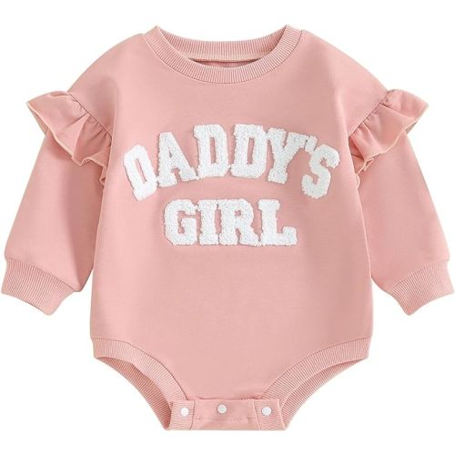 FYBITBO Daddys Girls Baby Clothes Newborn Oversized Sweatshirt Romper Long Sleeve Onesie Valentines Day Baby Girl Outfits - Daddys Girl-pink - 0-3 Months