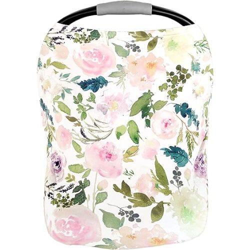 Pobi Baby Premium Multi-Use Cover - Nursing, Car Seat, Shopping Cart, High Chair, and Breastfeeding Cover - Ultra-Soft, Stretchy, and Versatile Floral Scarf for Mom and Baby (Allure)
