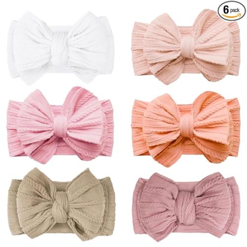Baby Bows Headbands Soft Nylon Handmade Hair Accessories for Newborn Infant Toddler Kids (6 Mixed Pink, Large)