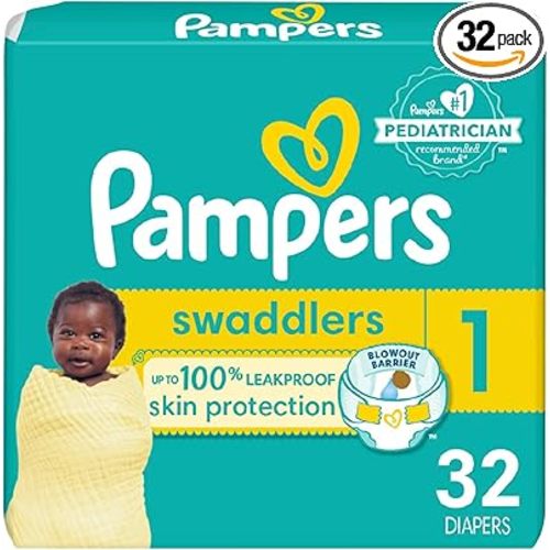 Pampers Baby Diapers - Swaddlers - Size 1, 32 Count, Ultra Absorbent Disposable Infant Diaper