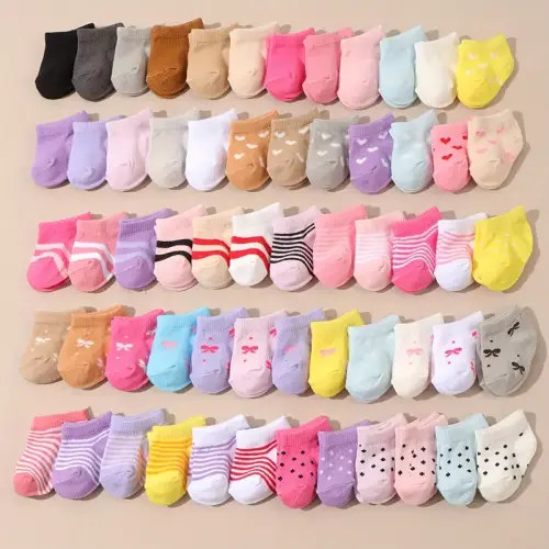 baby girl short socks assorted solid striped patterns heart - Temu