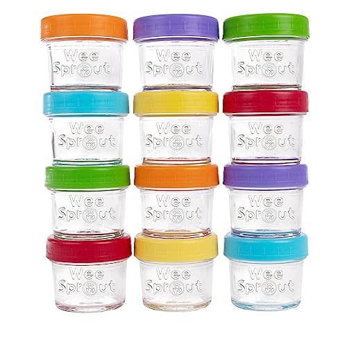 WeeSprout Glass Baby Food Storage Jars - 12 Set, 4 oz Baby Food Jars with Plastic Lids, Freezer Storage, Reusable Small Glass Baby Food Containers, Microwave & Dishwasher Safe, for Infant & Baby Food