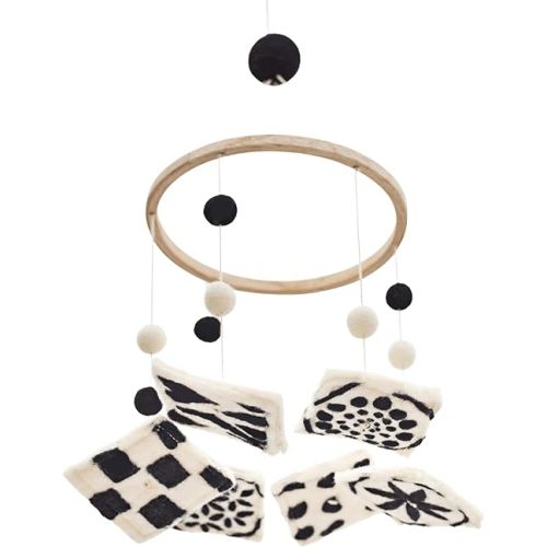 GLACIART ONE Black and White Baby Crib Mobile | Safe High Contrast Wool Toys, Neutral Room Decor for Boy & Girl | Develops Cognitive, Visual & Motor Skills | Great Gift Idea
