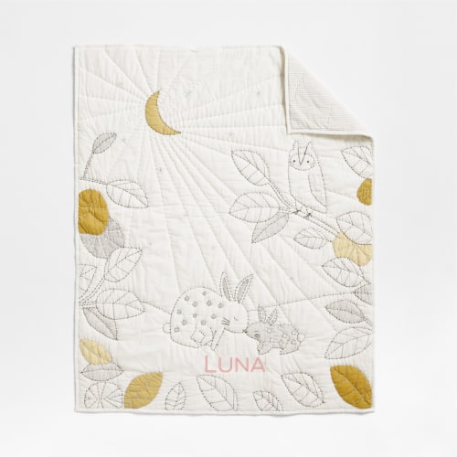 Personalized Cozy Bunny Embroidered Organic Cotton Voile Baby Crib Quilt