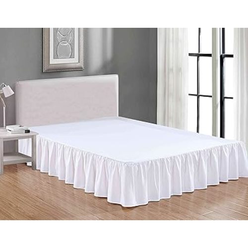 Sheets & Beyond Wrap Around Solid Microfiber Luxury Hotel Quality Fabric Bedroom Gathered Ruffled Bedding Bed Skirt 14 Inch Drop (Twin, White)