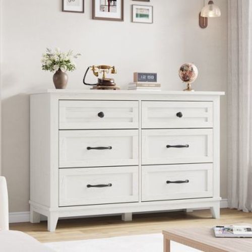 6 Dresser For Bedroom, 47" Wide Dresser, Wide Drawer Dresser With Storage Freestanding, Wooden Closet Dresser Storage Chest For Bedroom, White