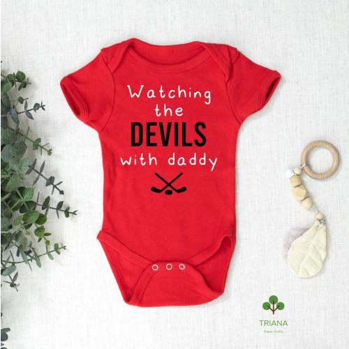 Watching the Game with Daddy Red Unisex Hockey Baby Game Day Bodysuit, Sports Fan Gender Reveal Gift Idea