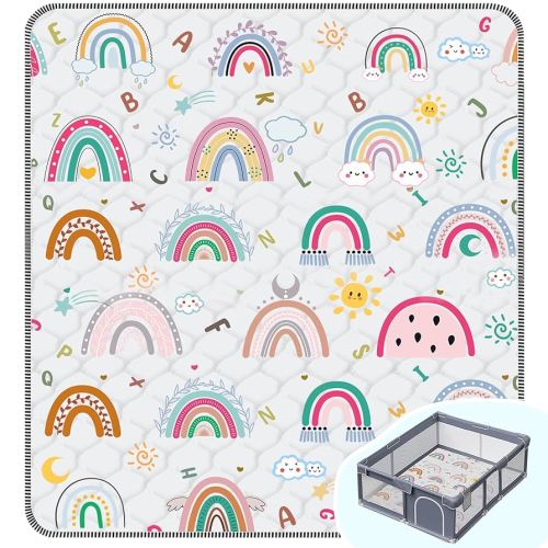 Baby Play Mat,Thick Soft 71" X 59" Playpen mat, Non-Slip and Machine Washable Baby Play Mats for Floor,Crawling Mat for Babies, Toddlers & Infants to Play and Learn (Rainbow)