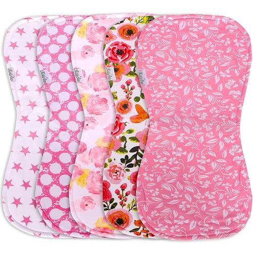 KiddyStar 5 Pack Organic Cotton Baby Burp Cloths – 3 Layer, 21"x10" Large, Ultra Soft & Absorbent Burping Rags for Newborns – Infant Towels for Milk Spit Up