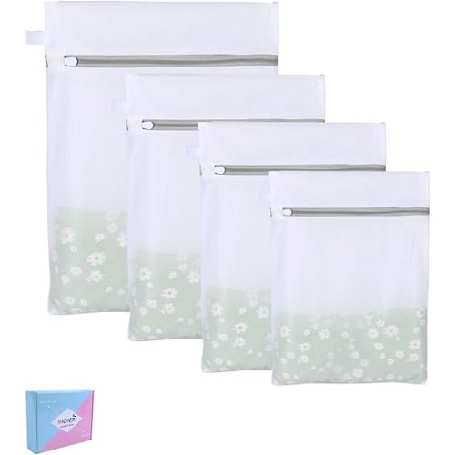 Mesh Laundry Bags, Mesh Wash Bags Durable Mesh Structure with Strong Zipper, Suitable for Underwear, Delicate Clothes, Pants, Shoes (Small Fine Mesh, XS+S+M+L(10*12in+12*16in+16*20in+20*24in)