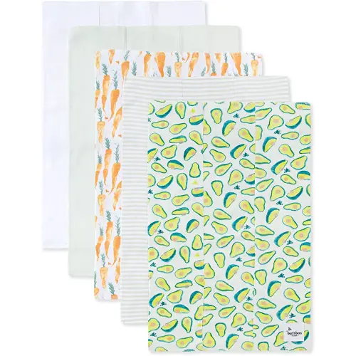 Burts Bees Baby Infant Burp Cloths, 100% Organic Cotton Extra Absorbent Soft Fabric Drool Cloths, 5-Pack Newborn Must-Have Essential Large Burping Cloths, One Size 17 x 11.75 Inches