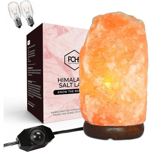 POHS 10–12 Inch Tall, 11–15 lbs Extra Large Himalayan Pink Salt Lamp | 100% Authentic Natural Hand-Carved Crystal Rock Salt Lamp with Wooden Base, Dimmable Cord & Bulb Replacement Included