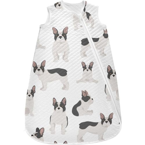 vvfelixl Unisex French Bulldog Pattern White Baby Sleeping Bag,Baby Wearable Blanket,Toddler Sleep Sack,Sleep Suit for Infant Newborn Babies 0-6 Months