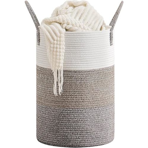 CLHMILY&Z 40L Laundry Basket Round Storage Rope Basket - 13x18 Inches - Laundry Hamper in Bedreoom and Mutil Storage Bin for Blankets, Toys, and Nursery Essentials