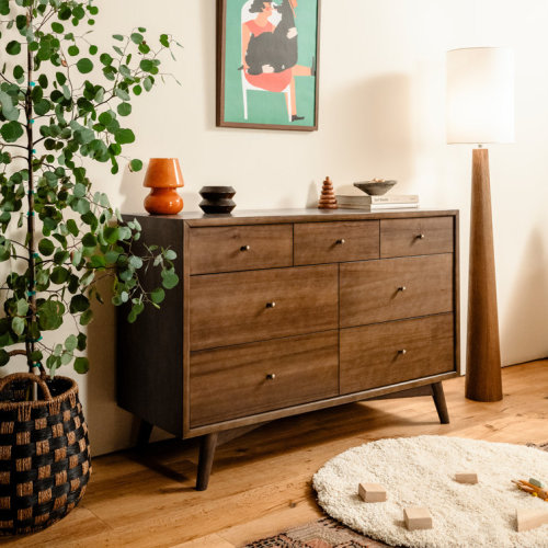 Palma 7 Drawer 53" W Double Dresser in Walnut