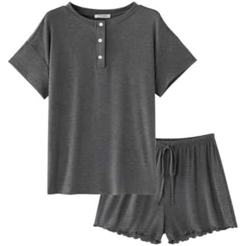 Ekouaer Womens Pajama Sets 2 Piece Pjs Short Sleeve Lounge Set Soft Comfy Sleepwear Loungewear S-XXL