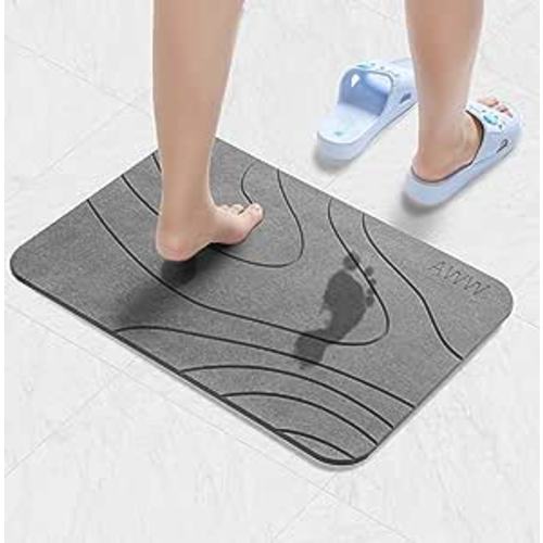 AWW Stone Bath Mat,Diatomaceous Earth Bath Mat, Quick Drying Bath Stone Slab Mats for Bathroom Kitchen,23.62x15.75, Gery : Home & Kitchen