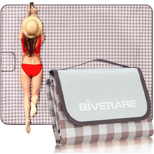 GIVERARE Picnic Beach Blanket Extra Large, XL Sandproof Waterproof Outdoor Camping Blankets 80x60in, Sand Free Oversized Mat, Quick Drying Portable Mats for Travel, Hiking, Music Festival, Lawn-Brown