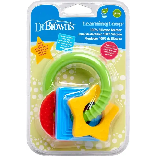 Dr. Brown's Learning Loop, Baby Teether Ring with Multiple Shapes & Textures, Soft 100% Silicone, BPA Free, 3m+