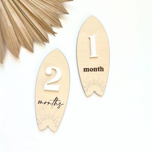 Surfboard Baby Milestone Sign, Monthly Photo Sign, Beach Milestone Sign, Tropical Baby Sign, Interchangeable Monthly Milestone Sign