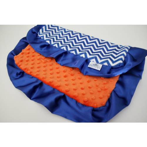 LOVIE Baby Blanket: Royal Blue and White Mini Chevron with Orange Minky Dot LOVEY, Royal Blue Satin Trim, Girls, Boys, Baby, Florida Gators