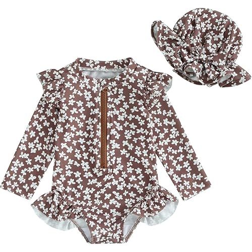 Infant Baby Girl Swimsuit One Piece Long Sleeve Zip Swimwear Bathing Suit Beach Wear