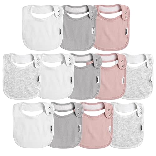 Baby Snap Bibs for Boys & Girls,12 Pack Drooling Bibs for Infants, Newborns, Organic Cotton,Adjustable,Machine Washable