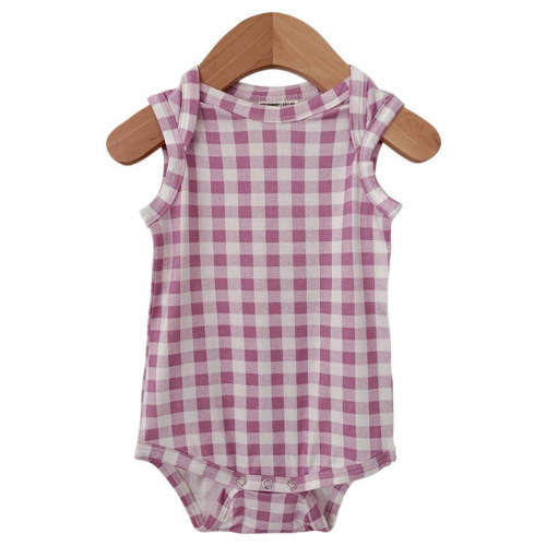 Sleeveless Bodysuit, Lavender Gingham