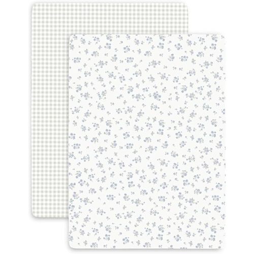 Makemake Organics Organic Portable Mini Crib Sheet GOTS Certified Organic Cotton Pack n Play Fitted Sheets Playard Set of 2 (26"X39", Mini Roses and Weaves)
