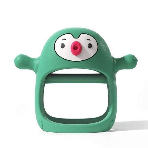 Smily Mia Penguin Baby Teething Toy For Infants 0-6 Months, Soothing Wearable Baby Chew Toy Sucking Needs & Pacifier For Newborns - Pine Green