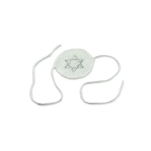 White Crochet Baby Kippah: Silver Star