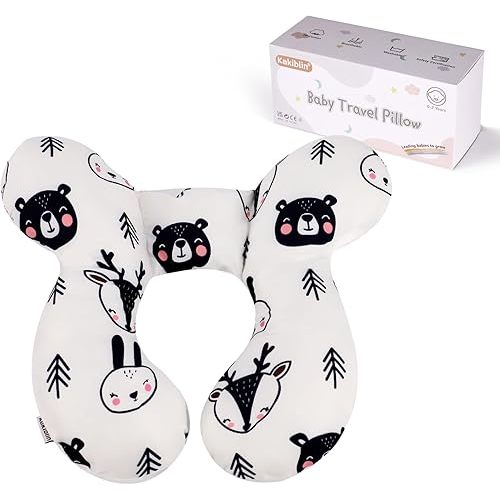 KAKIBLIN Baby Travel Pillow, Baby Pillow for Head and Neck, Upgraded Baby Support Pillow, Baby Neck Pillows for Car Seat,Pushchair,Travel(Bear)